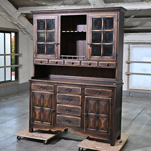 飛騨産業 133万「PROVINCIAL」カップボード オーク 無垢材 キツツキマーク 収納 戸棚 食器棚 キャビネット 食卓 HIDA プロヴィンシャル拍卖