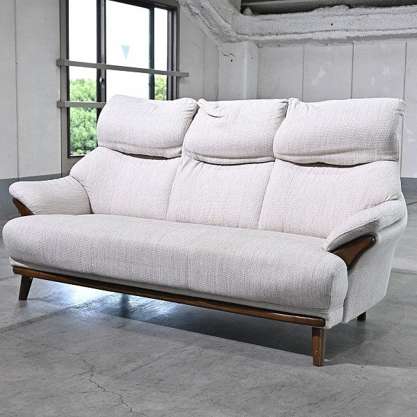 ニトリ 5万「コウテイ」トリプルソファ オーク無垢材 アーム ハイバック ヘッドレスト リビング ダイニング 北欧スタイル NITORI_良品計画拍卖