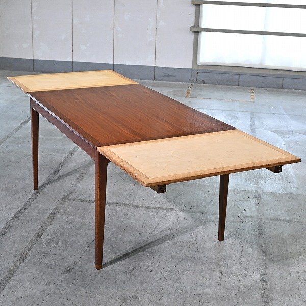 北欧デンマーク エクステンションテーブル チーク材 オーレ・ヴァンシャー 拡張 伸張 リビング ダイニング ナチュラル 作業机 食卓 机拍卖