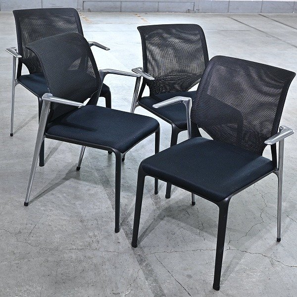 Vitra 48万「Meda Slim」アームチェア 4脚セット Alberto Meda スタッキング オフィス 待合室 会議 ダイニング ヴィトラ アルベルト・メダ拍卖