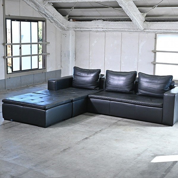 Boconcept「MEZZO/メッツォ」120万 本革 カウチソファ コーナーソファ アーム ブラック モダン 北欧デンマーク リビング ボーコンセプト拍卖