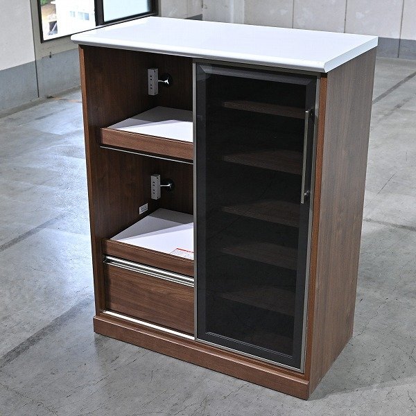 koga 7万「スパーク」ハイカウンター 大型引き戸 ディノス取扱い ガラス キッチン 食卓 リビング ダイニング 収納 家電台 dinos 古賀家具拍卖