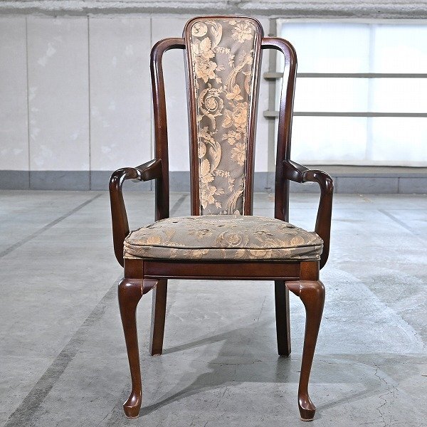 マルニ木工 12万「ブリティッシュ/ジュリアⅡ」ハイバックチェア ビーチ材 アーム 猫脚 ダイニング クラシカル 花柄 maruni_カリモク拍卖