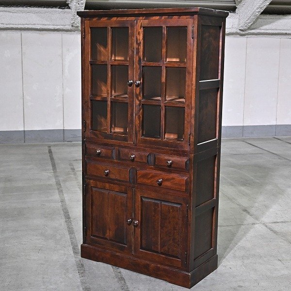 北海道民芸家具 33万 食器棚 ミズメザクラ無垢材 カップボード カトラリー収納 キッチン ディスプレイ 飾り リビング ダイニング 水目桜拍卖