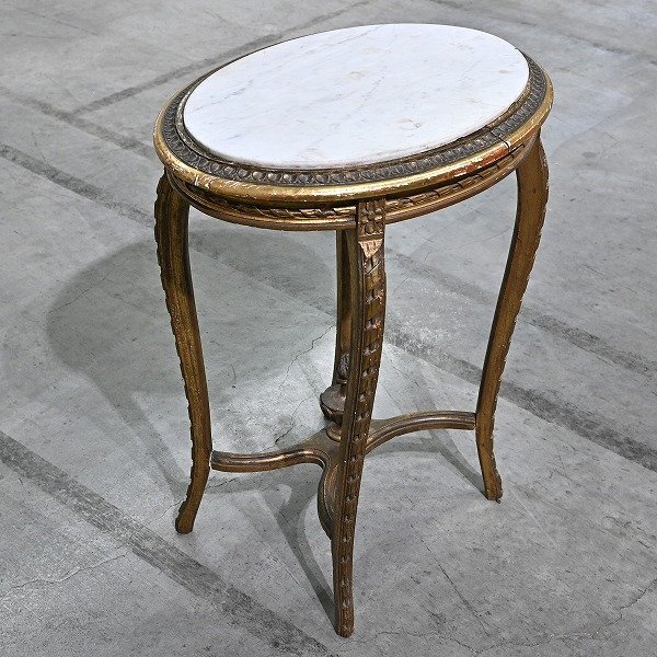 ★ルイ15世様式 サイドテーブル 大理石天板 オーバル 楕円 コーヒー ナイト エンド リビング ダイニング 寝室 書斎 ロココ_バロック 16世拍卖