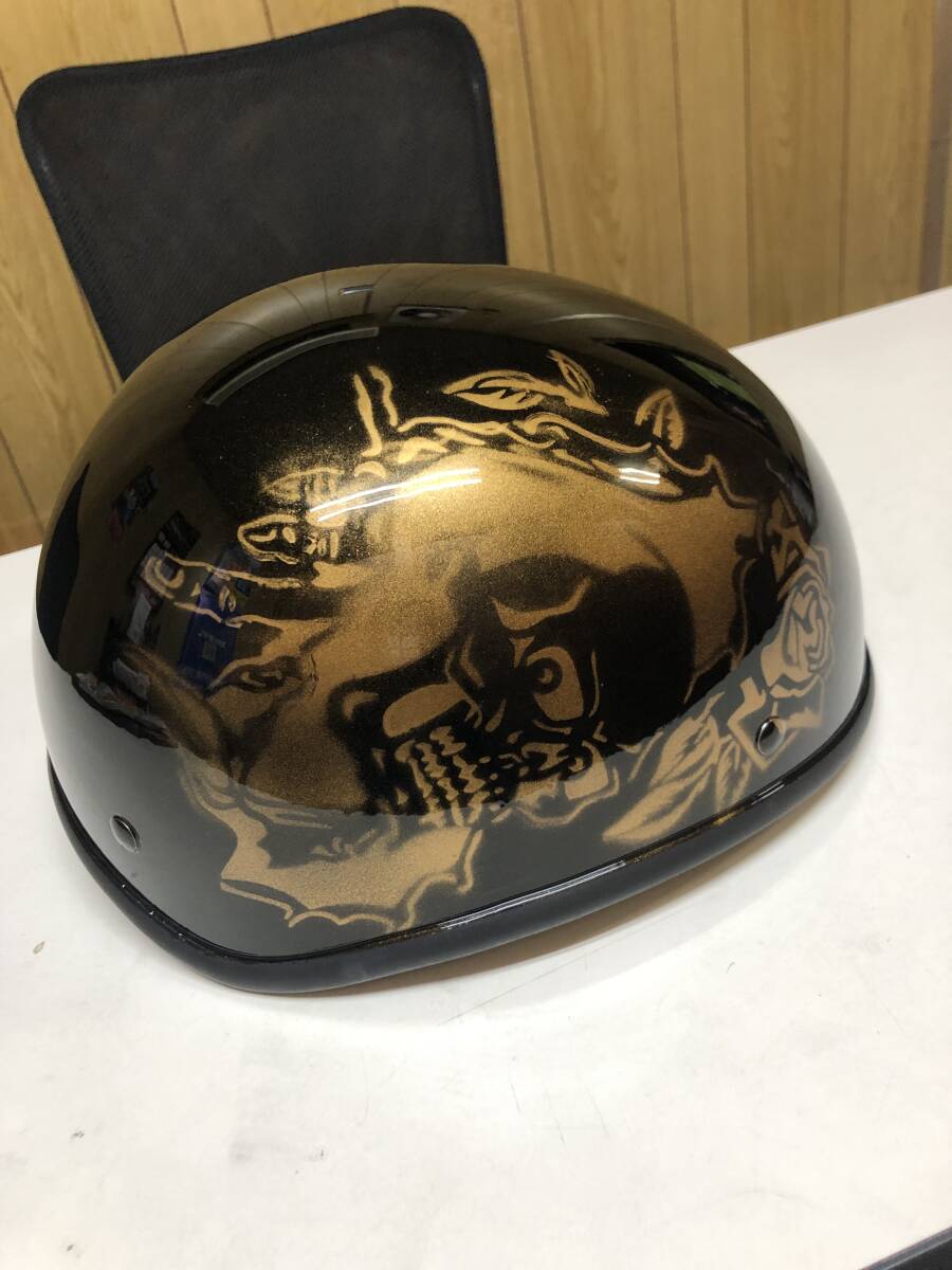 バイクヘルメット ブラックスカルペイント ハーフ 半ヘル 半キャップ 男女兼用 フリーサイズ バイク用 送料無料拍卖