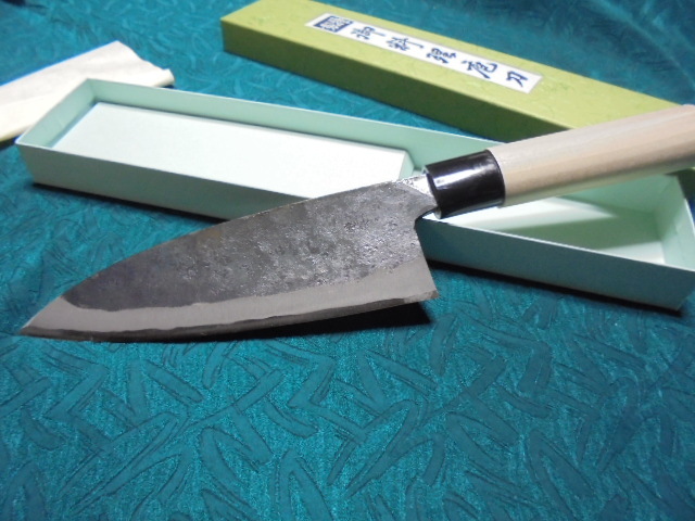 特製 黒打ち 両刃出刃包丁 180㎜拍卖