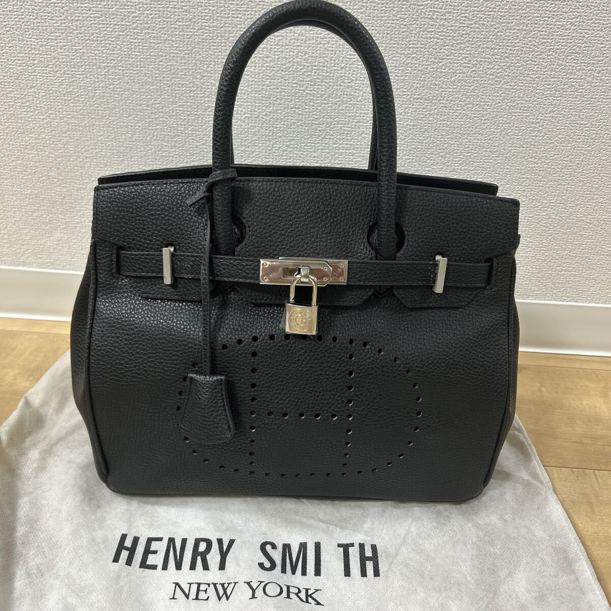 HENRY SMITH NEW YORK牛革シボ押し トートバック 黒拍卖