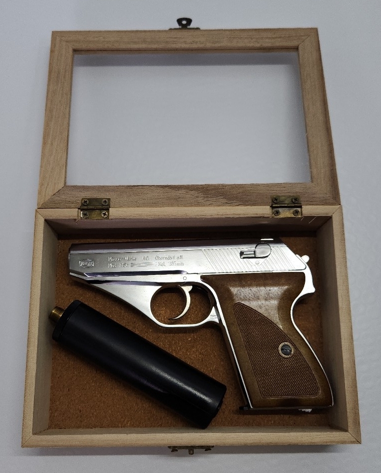 △MARUSHIN(マルシン工業) モーゼル MAUSER HSc シルバー サイレンサーモデル 可変スーパーソニックバレル仕様 固定スライド ガスガン拍卖