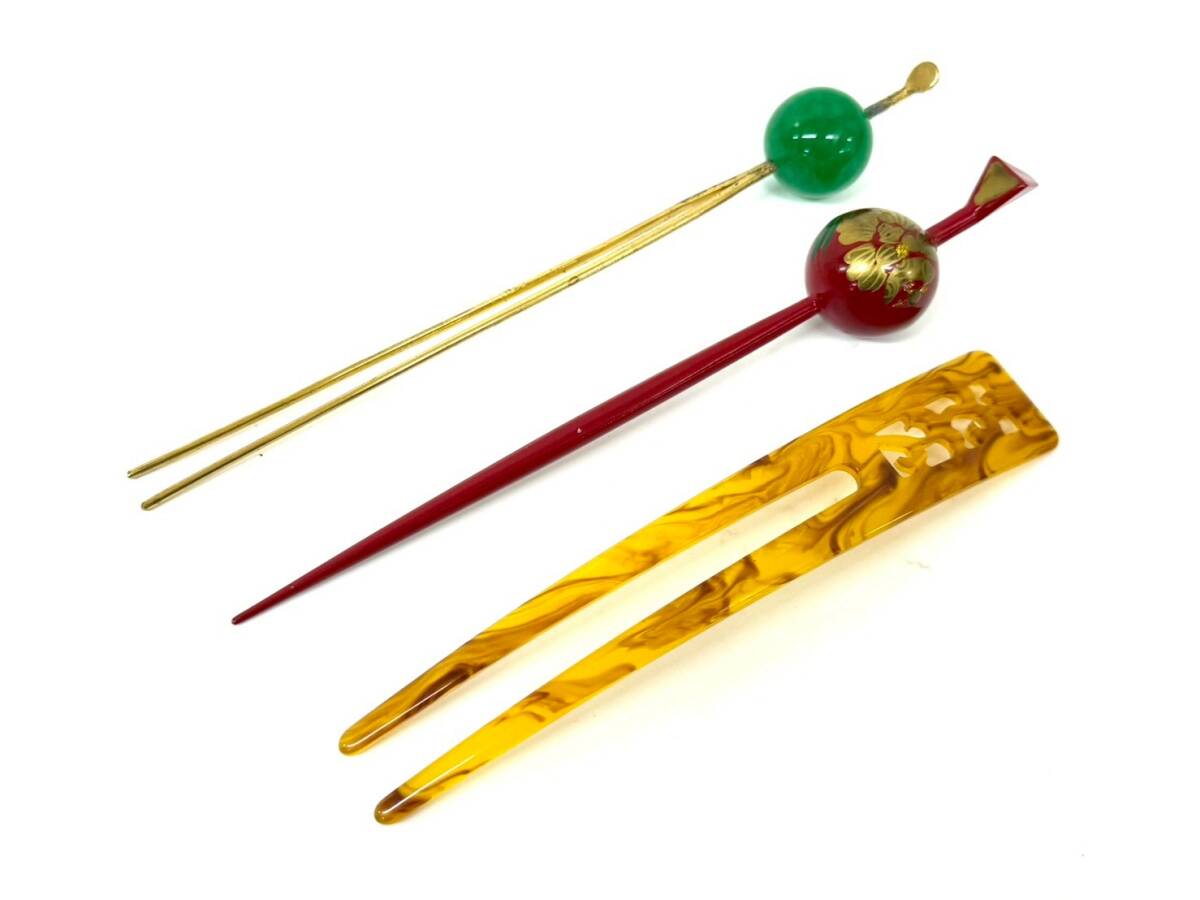 11E2ク27S★かんざし 3点 まとめ★ 和装小物 簪 髪飾り 玉/U字かんざし べっ甲風 Japanese accessories拍卖