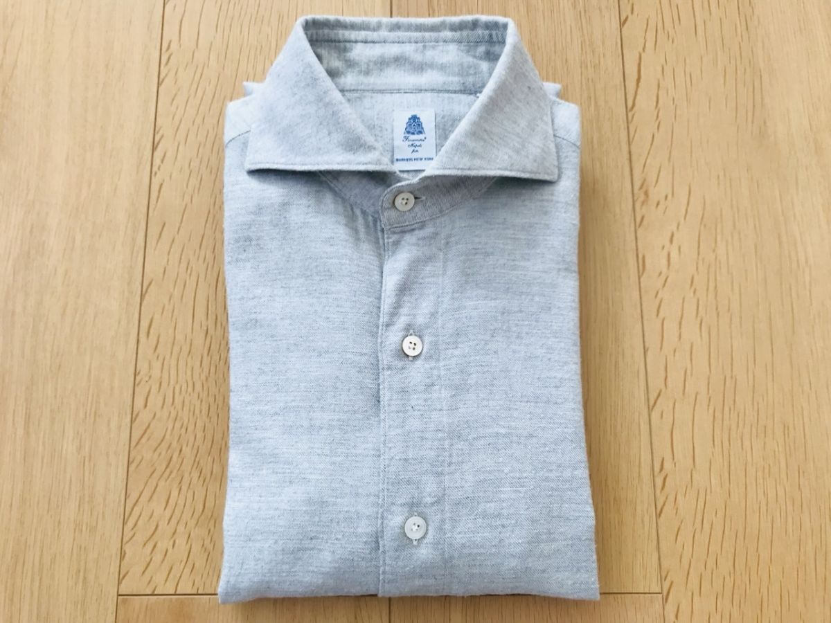 Finamore フィナモレ*起毛ホリゾンカラーシャツ*グレー*S*イタリア製拍卖