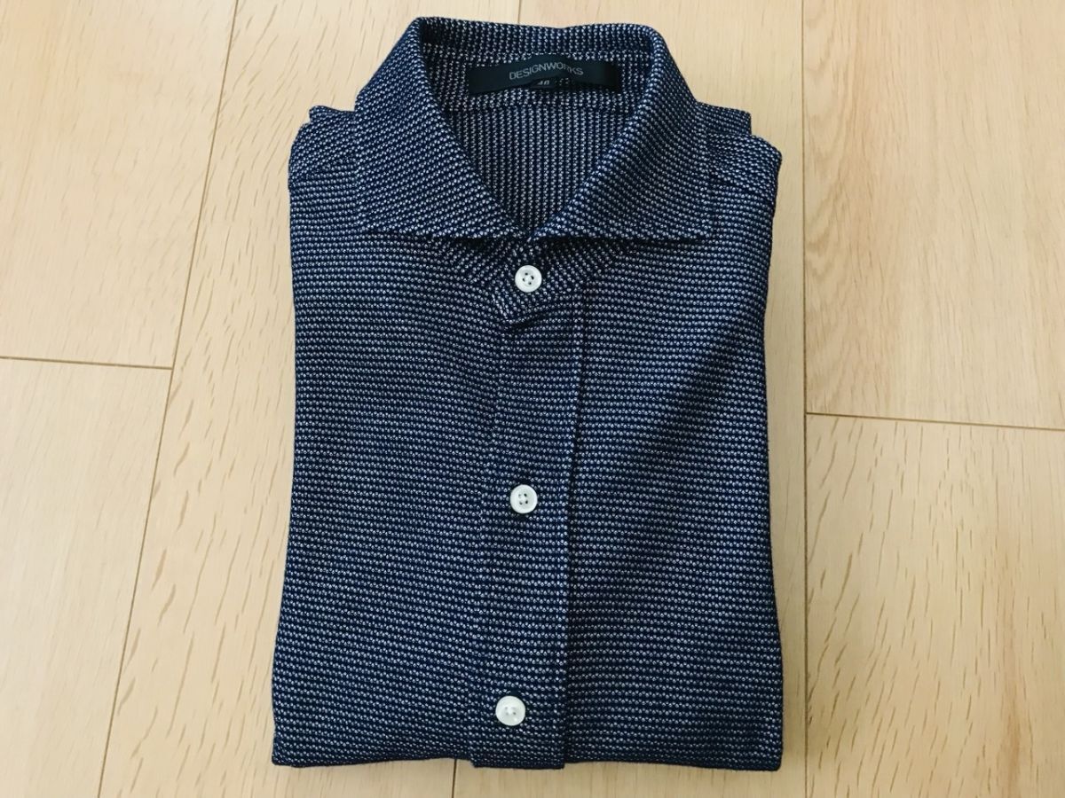 【美品】デザインワークス*ホリゾンカラーニットシャツ*ネイビー系*48拍卖