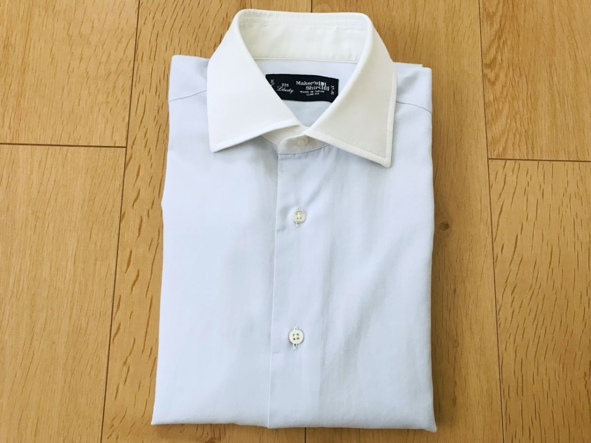 【良品】鎌倉シャツメーカー*SLIMFIT*クレリックワイシャツ*薄ブルー×白*37‐81拍卖