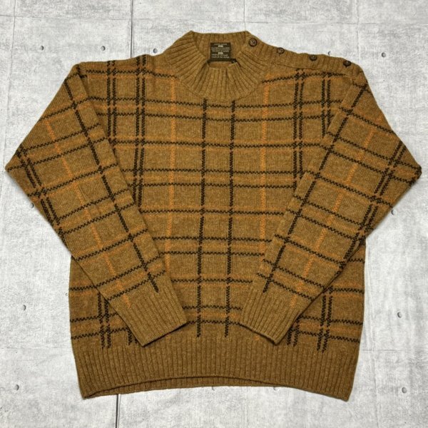 美品 AIGLE 肩ボタン チェック ウール ニットセーター エーグル ソフトで滑らかなしっかりした上質素材 アウトドア タウンユース YL3024拍卖