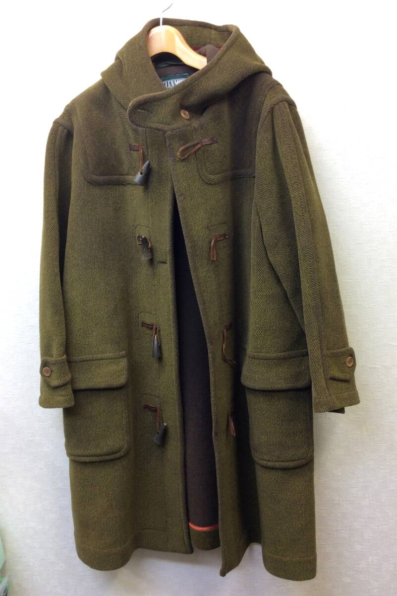 【英国製】 70s 80s ビンテージ GLENMORE/グレンモア ダッフルコート 緑系/モスグリーン ヘリンボーン トグルボタン サイズほぼXL拍卖