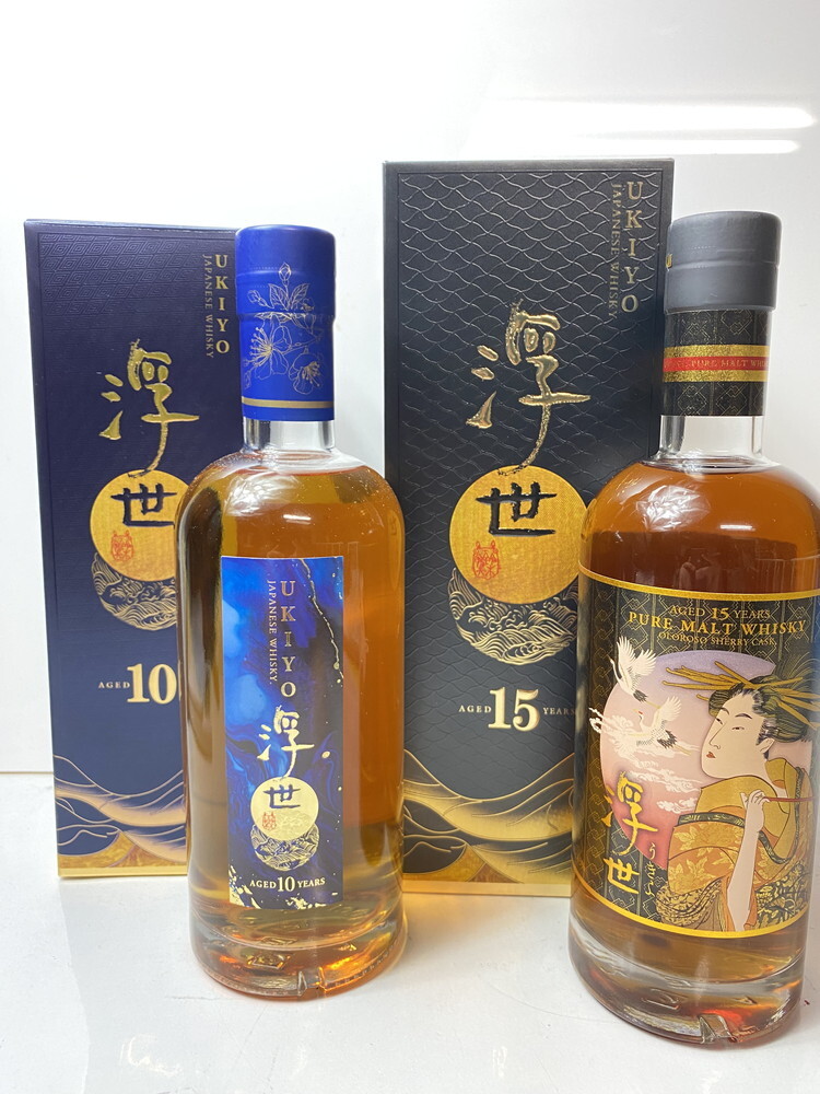 ICH (宮城県内のみ発送) 【現状渡し品】 未開栓 浮世ウイスキー 2本セット 10年/15年 700ml 43/45度 〈214-251105-AA-06-ICH〉拍卖