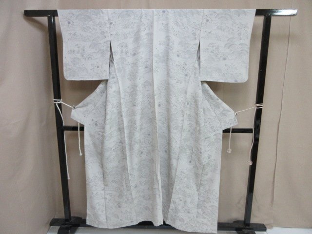 1円 中古 小紋 正絹 着物 縮緬 和服 和服 アンティーク 草花 芝草 お洒落 高級 袷 身丈154cm 裄65cm【夢職】★拍卖