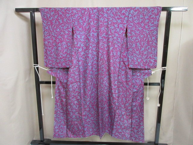 1円 良品 小紋 正絹 着物 縮緬 和服 和服 アンティーク レトロ 草 洋葉 お洒落 高級 袷 身丈144cm 裄63cm【夢職】★拍卖