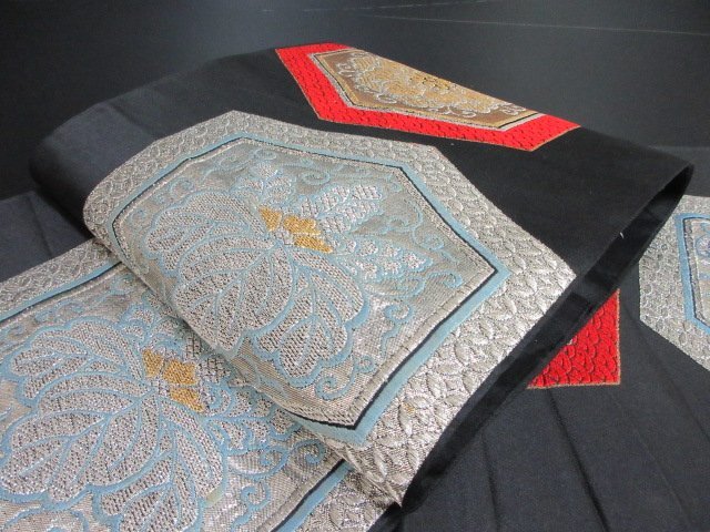 1円 良品 袋帯 正絹 和装 和服 亀甲 桐 花柄 唐草 青海波 七宝繋ぎ お洒落 六通柄 長さ400cm【夢職】★拍卖