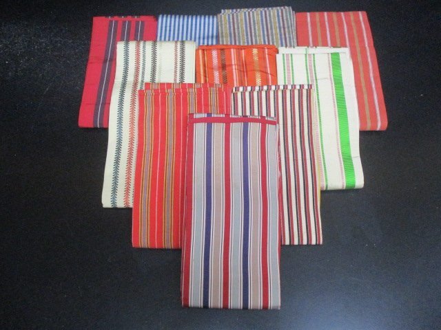 中古 半幅帯 リメイク 絹 化繊 民芸 アンティーク 可愛い 和柄 縞 幾何学 まとめて10本 和装小物 着物【夢職】☆拍卖