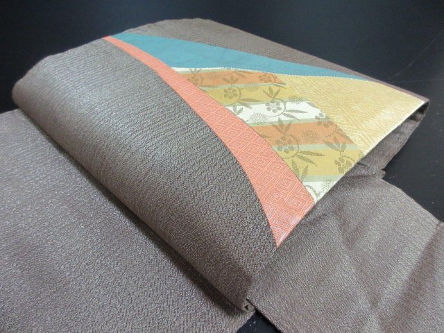 1円 良品 名古屋帯 正絹 和装 和服 草花 菱 幾何学抽象 六通柄 九寸帯 長さ360cm【夢職】★拍卖