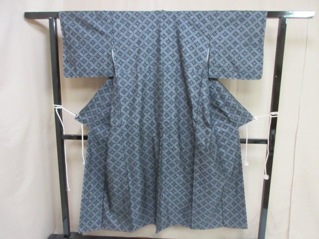1円 中古 小紋 正絹 着物 縮緬 和服 和服 菱 幾何学抽象 お洒落 高級 袷 身丈143cm 裄63cm【夢職】★拍卖