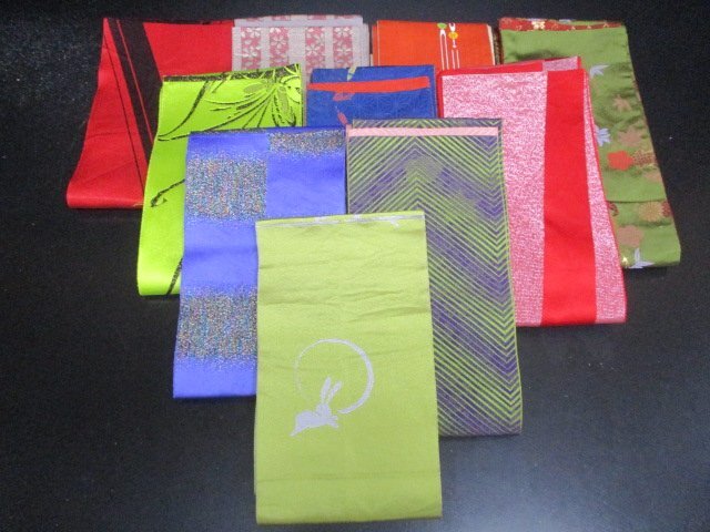 中古 半幅帯 リメイク 絹 化繊 民芸 アンティーク 可愛い 和柄 花柄 縞 花柄 幾何学 まとめて10本 和装小物 着物【夢職】☆拍卖