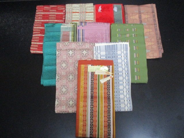 中古 半幅帯 リメイク 絹 化繊 民芸 本場筑前博多織 アンティーク 可愛い 民芸 縞 まとめて10本 和装小物 着物【夢職】☆拍卖