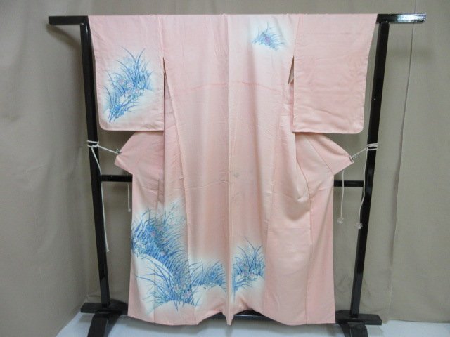 1円 中古 訪問着 正絹 着物 縮緬 式典 和装 和服 アンティーク 暈し 葦 草花 高級 袷 身丈158cm 裄67cm【夢職】★拍卖