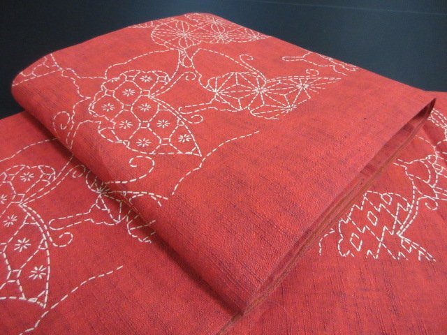 1円 良品 袋帯 絹 木綿 和装 和服 蝶々 麻の葉 草花 幾何学 お洒落 六通柄 長さ366cm【夢職】★拍卖