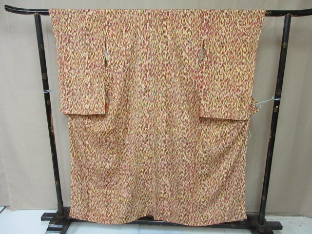 1円 中古 小紋 正絹 着物 縮緬 和服 和服 アンティーク 幾何学抽象 お洒落 高級 袷 身丈145cm 裄66cm【夢職】★拍卖