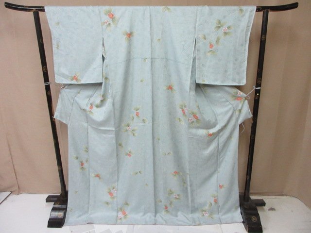 1円 中古 訪問着 正絹 着物 縮緬 式典 和装 和服 草花 枝花 仕立て糸付 高級 袷 身丈165cm 裄68cm【夢職】★拍卖