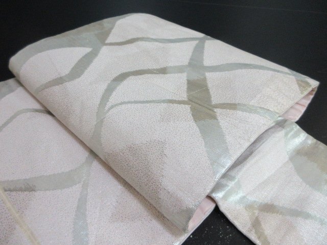 1円 良品 名古屋帯 正絹 和装 和服 幾何学抽象 六通柄 九寸帯 長さ330cm【夢職】★拍卖