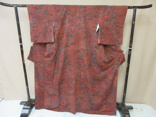 1円 中古 小紋 正絹 着物 縮緬 和服 和服 芝草 枝花 牡丹 四季花 壺 お洒落 高級 袷 身丈155cm 裄64cm【夢職】★拍卖