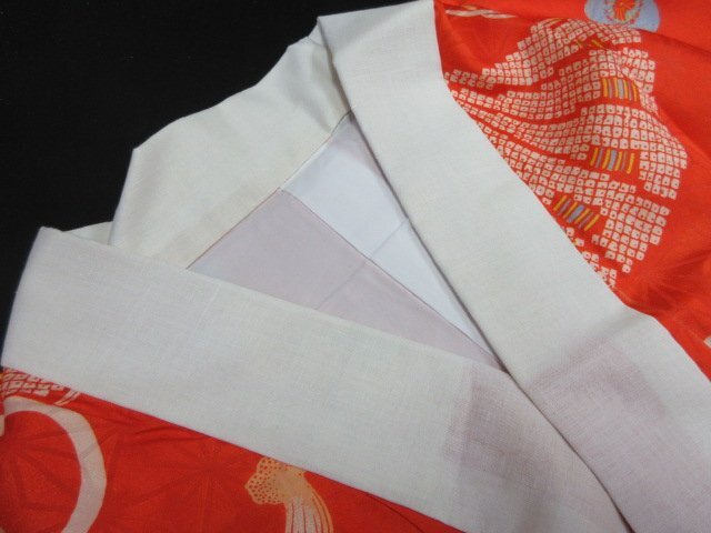 1円 中古 長襦袢 正絹 式典 和装 和服 アンティーク レトロ 扇子 麻の葉 鼓 草花 幾何学 袷 お洒落 身丈117cm 裄61cm【夢職】★拍卖