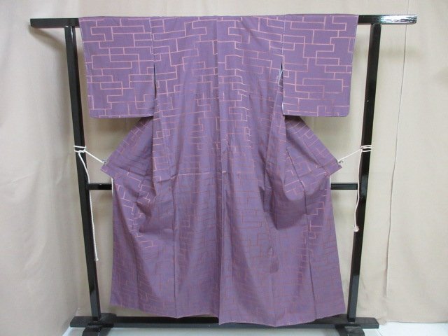 1円 良品 小紋 正絹 着物 紬 和服 和服 幾何学抽象 お洒落 高級 袷 身丈152cm 裄64cm【夢職】★拍卖
