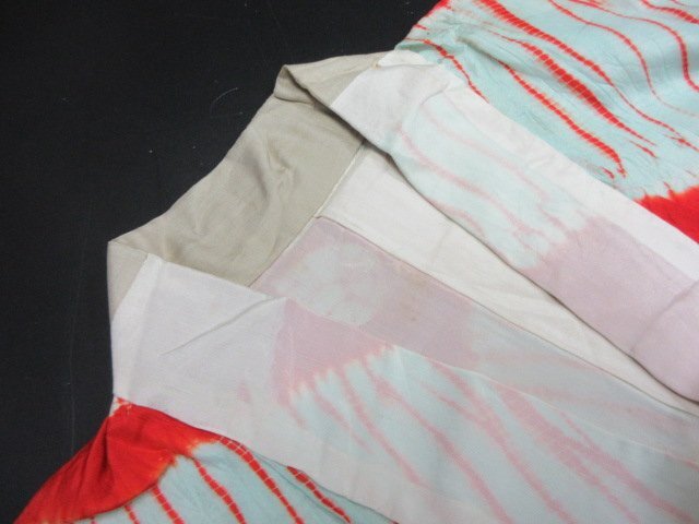 1円 中古 長襦袢 正絹 式典 和装 和服 アンティーク レトロ 蜘蛛絞り 草花 幾何学 袷 お洒落 身丈131cm 裄63cm【夢職】★拍卖