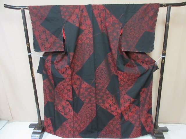 1円 中古 小紋 正絹 着物 縮緬 和服 和服 アンティーク 草花 花唐草 四季花 お洒落 高級 袷 身丈157cm 裄66cm【夢職】★拍卖