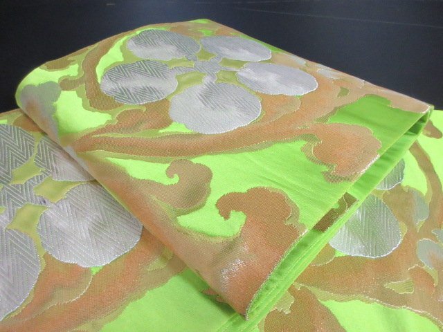 1円 中古 袋帯 正絹 和装 和服 アンティーク レトロ 梅 唐草 草花 お洒落 六通柄 長さ424cm【夢職】★拍卖