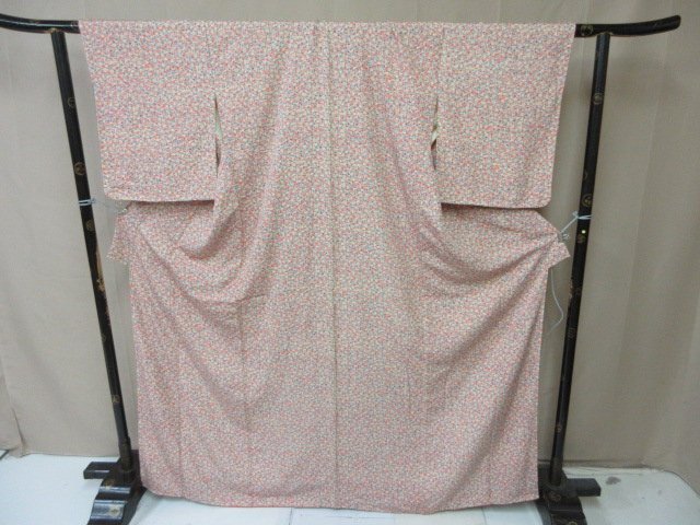 1円 中古 小紋 正絹 着物 縮緬 和服 和服 アンティーク 扇子 茶器 壺 茶道具 お洒落 高級 袷 身丈156cm 裄68cm【夢職】★拍卖