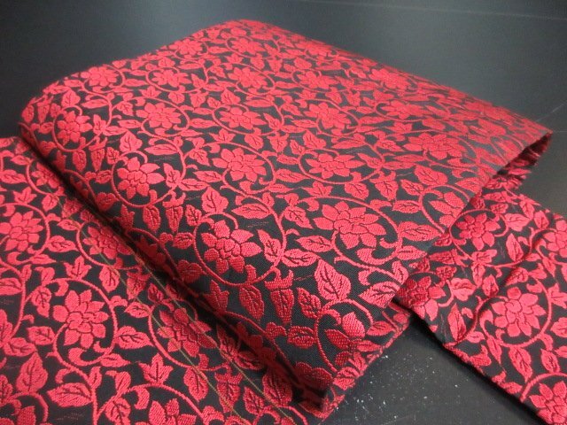 1円 中古 名古屋帯 正絹 和装 和服 アンティーク 花唐草 全通柄 九寸帯 長さ328cm【夢職】★拍卖
