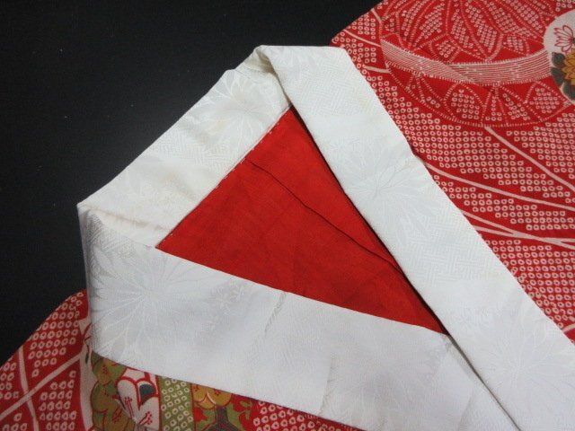 1円 中古 長襦袢 正絹 式典 和装 和服 アンティーク 紅絹 毬 草花 袷 お洒落 身丈136cm 裄66cm【夢職】★拍卖