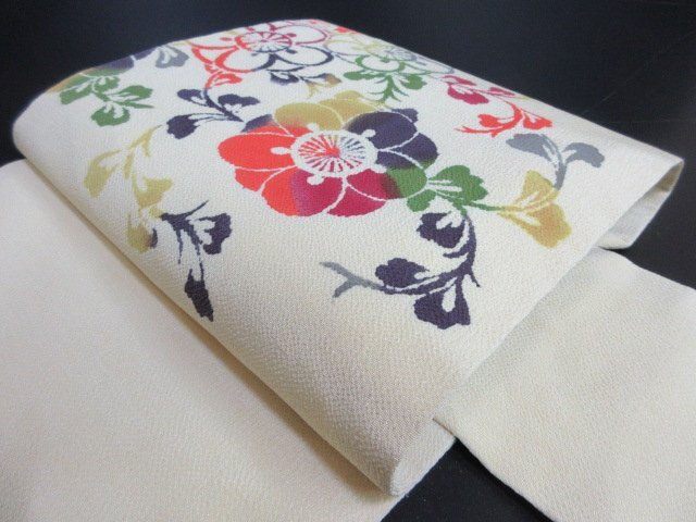 1円 中古 名古屋帯 正絹 和装 和服 アンティーク レトロ 唐草 草花 太鼓柄 九寸帯 長さ360cm【夢職】★拍卖