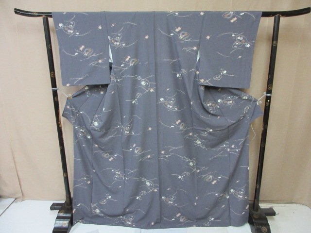 1円 良品 小紋 化繊 着物 洗える 和服 和服 はなぶさ謹製 貝合わせ 草花 松葉 お洒落 高級 袷 身丈160cm 裄66cm【夢職】★拍卖