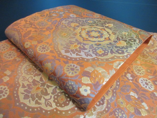 1円 良品 袋帯 正絹 和装 和服 花絵皿 宝相華 オリエンタル文様 お洒落 六通柄 長さ420cm【夢職】★拍卖