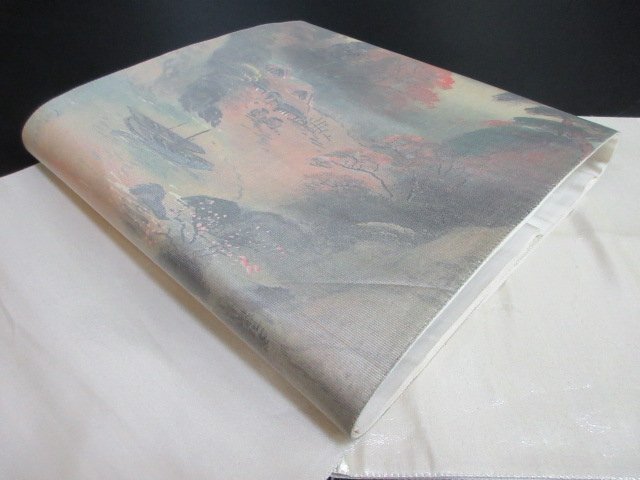 1円 良品 袋帯 正絹 和装 和服 立木 森林 川舟 風景 お洒落 六通柄 長さ440cm【夢職】★拍卖