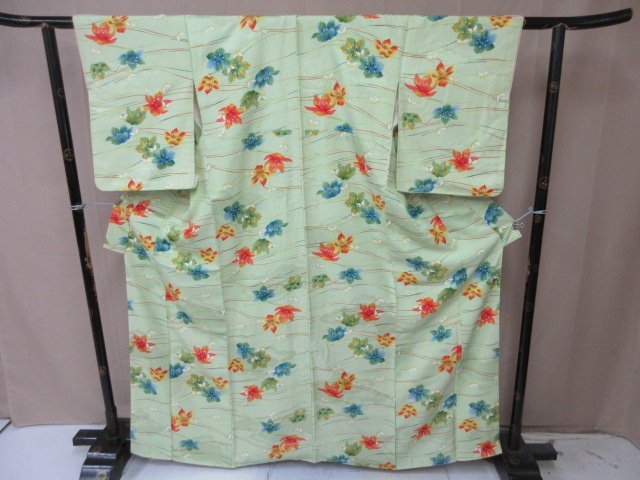 1円 中古 訪問着 正絹 着物 縮緬 式典 和装 和服 草花 雲 蝶々 カラフル 高級 袷 身丈152cm 裄31cm【夢職】★拍卖