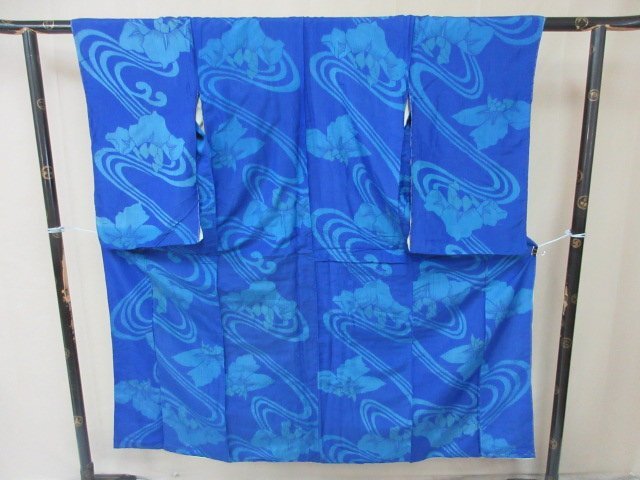 1円 中古 小紋 正絹 着物 縮緬 和服 和服 アンティーク レトロ 流水 草花 お洒落 高級 袷 身丈135cm 裄63cm【夢職】★拍卖
