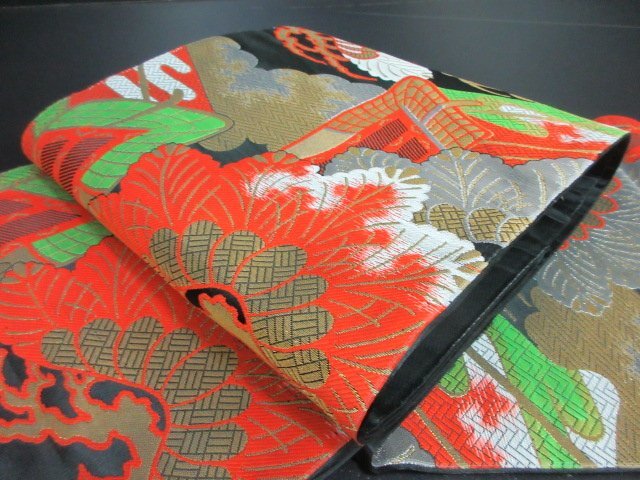 1円 良品 袋帯 正絹 和装 和服 御所車 松 雲 お洒落 六通柄 長さ420cm【夢職】★拍卖