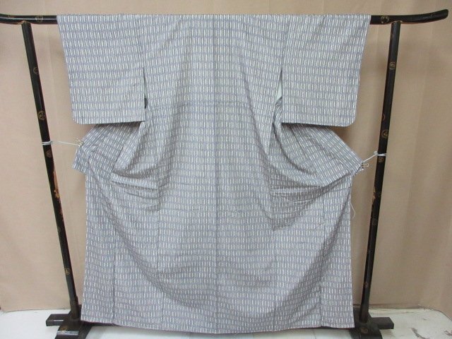 1円 良品 小紋 正絹 着物 縮緬 和服 和服 鮫 幾何学抽象 仕立て糸付 お洒落 高級 袷 身丈150cm 裄62cm【夢職】★拍卖